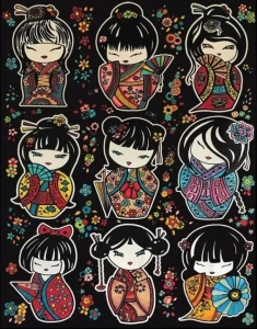 Kolorowanka Laleczki Kokeshi (CLV138)