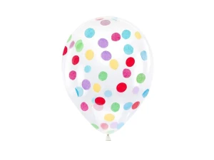 Balon gumowy transparentny z kolorowym konfetti 30 cm/6 szt. przejrzysty/mix 300mm 12cal Partydeco (BK12-1-000-6)