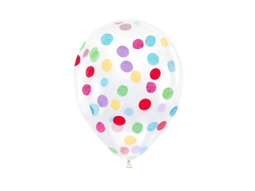 Balon gumowy transparentny z kolorowym konfetti 30 cm/6 szt. przejrzysty/mix 300mm 12cal Partydeco (BK12-1-000-6)