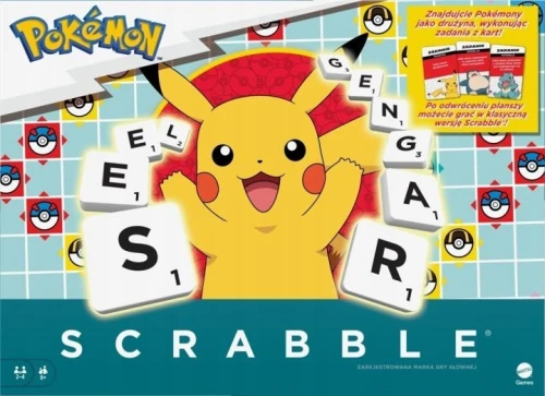 Gra planszowa Scrabble Pokemon Rodzinna gra słowna 2 w 1 Polska wersja Mattel (hxt29)