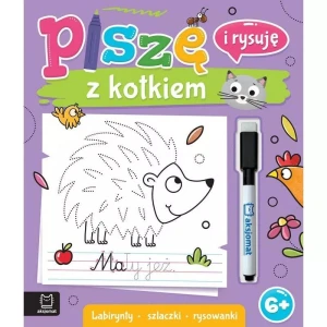 Książka dla dzieci Piszę i rysuję z kotkiem. Labirynty, szlaczki, rysowanki. Ścieralny pisak