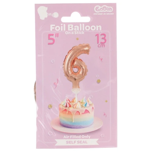Balon foliowy różowo-złoty 13 cm cyfra 6 Godan (BC-5RZ6)