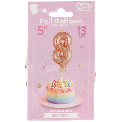 Balon foliowy różowo-złoty 13 cm cyfra 8 Godan (BC-5RZ8)