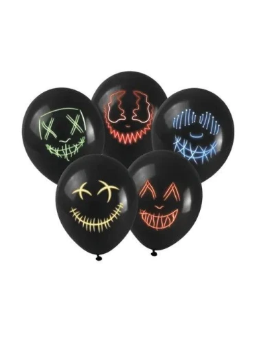 Balon gumowy Z NADRUKIEM EFEKT MASKI LED 5SZT czarny 280mm Arpex (KB0009)