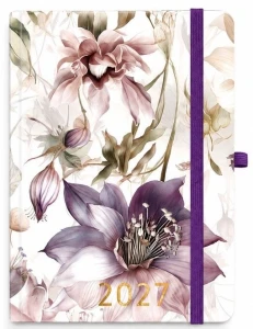 Kalendarz książkowy (terminarz) 2027 Botanical dzienny, Irys A5 210mm x 145mm Antra (Kal001500)