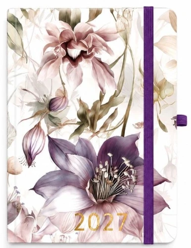 Kalendarz książkowy (terminarz) 2027 Botanical dzienny, Irys A5 210mm x 145mm Antra (Kal001500)
