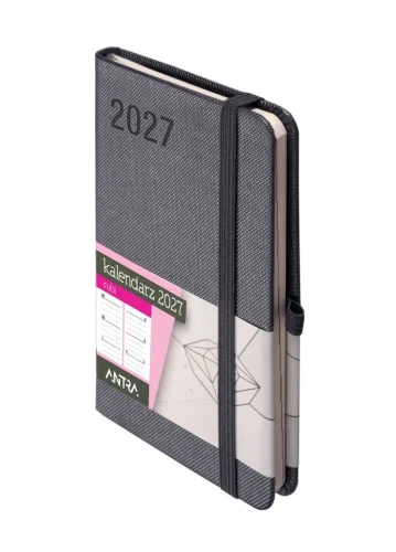 Kalendarz książkowy (terminarz) 2027 Rubi tygodniowy, grafitowy A6 140mm x 90mm Antra (Kal001562)