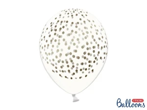 Balon gumowy gumowy kropeczki w kolorze złotym 30 cm/6 sztuk pastelowy 6 szt przezroczysty 300mm Partydeco (SB14C-208-099G-6)