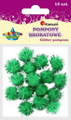 Pompony Titanum Craft-Fun Series brokatowe zielone 15 szt (338536)