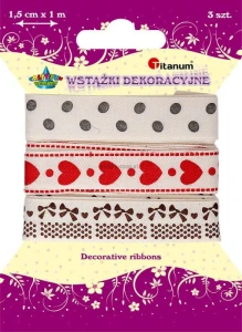 Wstążka Titanum Craft-Fun Series groszki, serca, kokardki 15mm mix 1m (DD23-1)