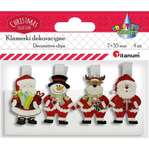 Ozdoba drewniana Titanum Craft-Fun Series klamerki xmass Mikołaj, bałwanek, renifer (AE19118-10)