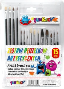 Pędzle artystyczne Fun&Joy (FJ-1860) zestaw 15 szt. drewniane