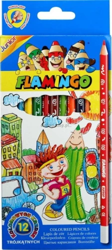Kredki ołówkowe Junior Flamingo 12 kolorów trójkątne