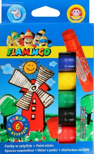Farby plakatowe Flamingo wykręcane, w sztyfcie kolor: mix 6 kolor. (FS6R)