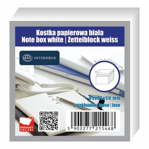 Kostka papierowa Interdruk - biały [mm:] 85x85x 50 (KOSPAPNK5)
