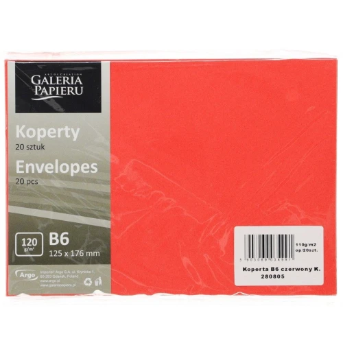 Koperta Galeria Papieru WIATR B6 - czerwona [mm:] 125x176 (280805) 20 sztuk