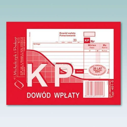 Druk samokopiujący Michalczyk i Prokop KP Dowód wpłaty A6 80k. (401-5)