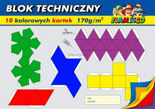 Blok techniczny Flamingo kolorowy A4 10 kartek 170g/m?