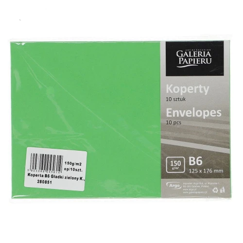 Koperta gładki zielony k 150 B6 - Zielony [mm:] 125x176 (280851) 10 sztuk