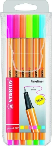 Cienkopis Stabilo POINT NEON, mix 0,4mm 6kol. (88/6-1)