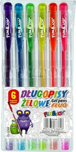 Długopis żelowy Fun&amp;Joy fluorescencyjny mix 0,8mm (FJ-G06F)