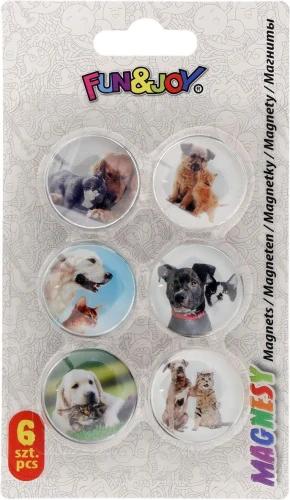 Magnes Fun&amp;Joy PIES I KOT okrągły - mix śr. 30mm 6 sztuk