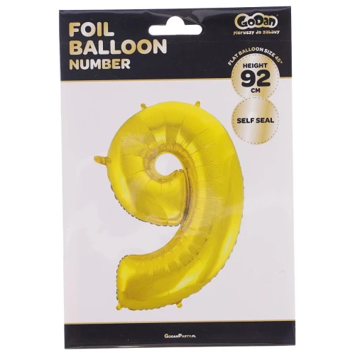 Balon foliowy cyfra 9 złota 85 cm