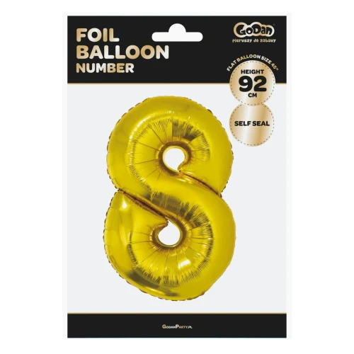 Balon foliowy cyfra 8 złota 85 cm