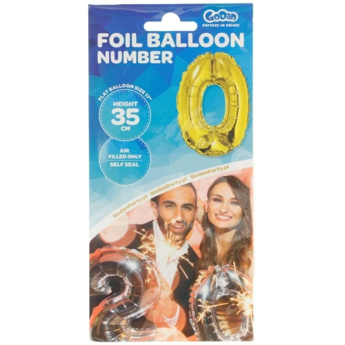 Balon foliowy Godan cyfra 0 złoty 35 cm (FG-C35Z0)