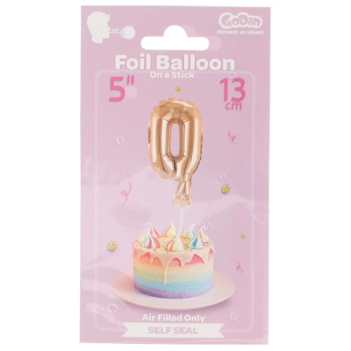 Balon foliowy Godan różowo-złoty 13 cm cyfra 0 (BC-5RZ0)