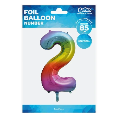 Balon foliowy Godan cyfra 2 tęczowy 85cm 40cal (HS-C34T2)