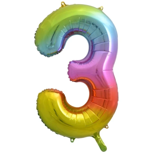 Balon foliowy Godan cyfra 3 tęczowy 85cm 40cal (HS-C34T3)