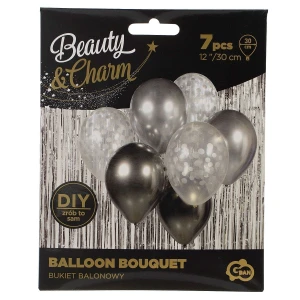 Balon foliowy Godan bukiet balonowy srebrno-grafitowy 12cal (BB-SRG7)