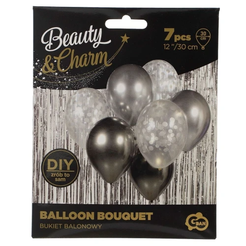 Balon foliowy Godan bukiet balonowy srebrno-grafitowy 12cal (BB-SRG7)