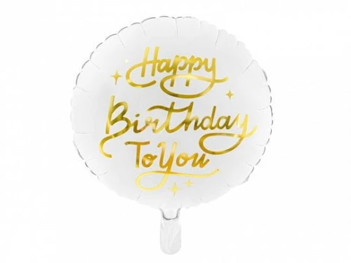 Balon foliowy Partydeco Happy Birthday To You, 35cm, biały 14cal (FB58)