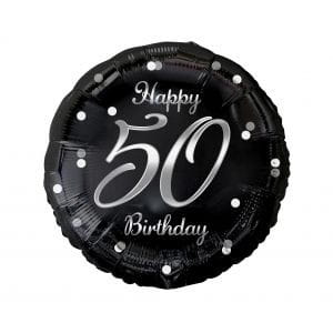 Balon foliowy Godan Happy 50 Birthday, czarny, nadruk srebrny 18cal (FG-O50S)