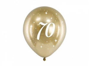 Balon gumowy Partydeco Glossy 70 urodziny złoty 300mm (CHB14-1-70-019-6)