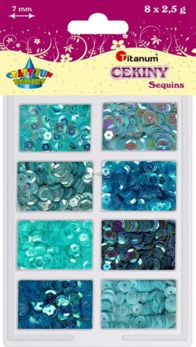 Cekiny Titanum Craft-Fun Series okrągłe zestaw 8 kolorów niebieskie (3G8P 160161)