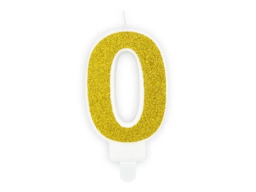 Świeczka urodzinowa Partydeco cyferka 0 złoty brokat 7cm (SCU3-0-019B)