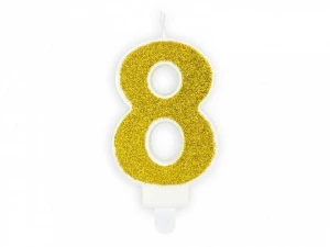 Świeczka urodzinowa Partydeco cyferka 8 złoty brokat 7cm (SCU3-8-019B)