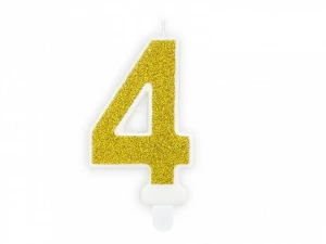 Świeczka urodzinowa Partydeco cyferka 4 złoty brokat 7cm (SCU3-4-019B)