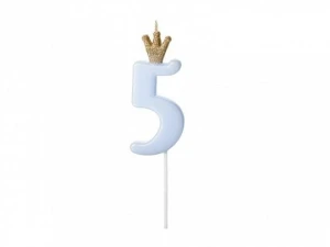 Świeczka urodzinowa Partydeco Cyferka 5, jasny niebieski, 9.5cm (SCU6-5-001J)