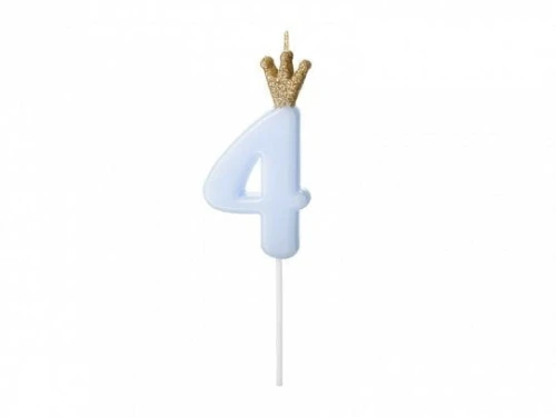 Świeczka urodzinowa Partydeco Cyferka 4, jasny niebieski, 9.5cm (SCU6-4-001J)
