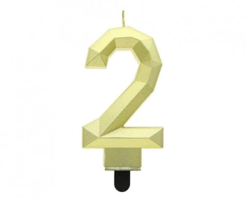 Świeczka urodzinowa Godan cyferka 2 - Diament, metalik złoty, 7.6 cm (PF-SDZ2)