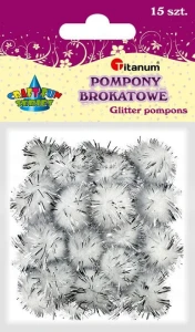 Pompony Titanum Craft-Fun Series brokatowe białe 15 szt (338524)