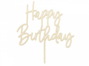 Dekoracja na tort Topper drewniany Happy Birthday, 16.5cm Partydeco (KPT57-100)
