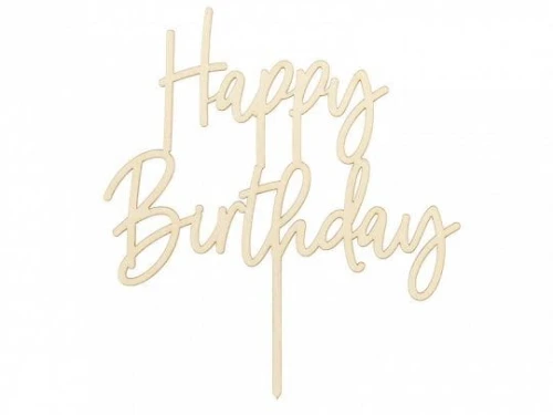 Dekoracja na tort Topper drewniany Happy Birthday, 16.5cm Partydeco (KPT57-100)