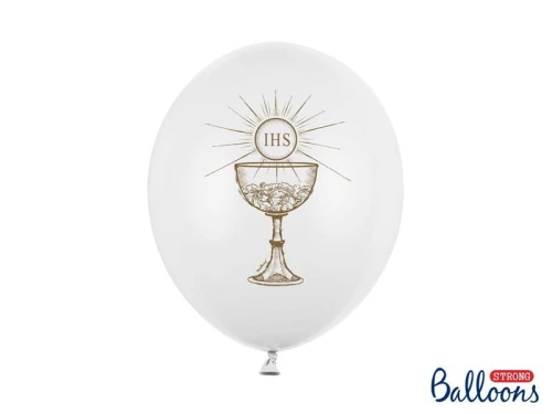 Balon gumowy Partydeco Strong Ihs komunia 50 szt. biały 300mm (SB14P-111-008)