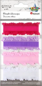 Wstążka Titanum Craft-Fun Series falbanka z sercami 4 kolory 26mm mix 1m (BR231745)