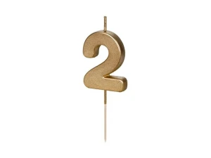 Świeczka urodzinowa Cyferka 2, 4.5 cm, złoty Partydeco (SCU9-2)
